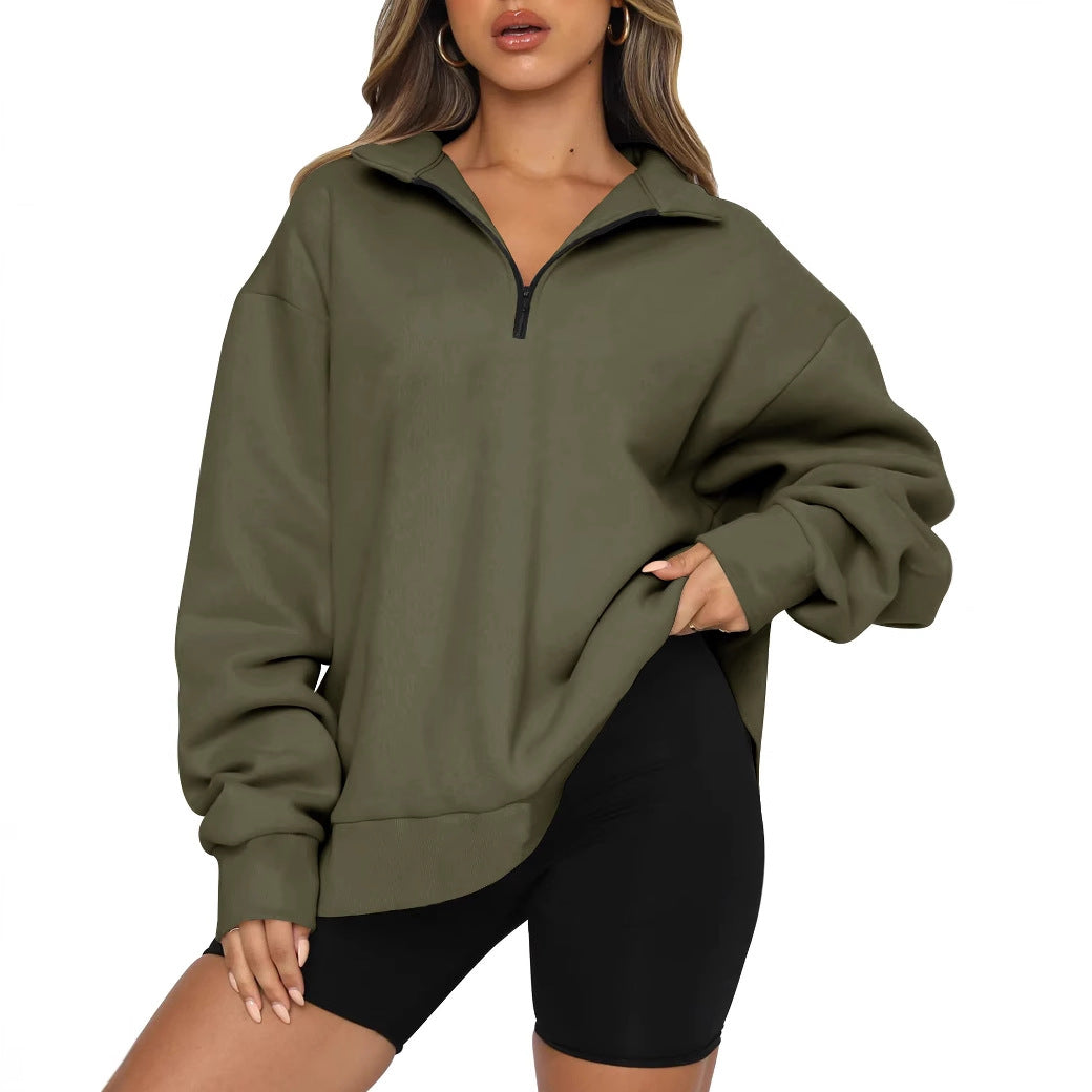 Pull décontracté pour femmes avec demi-zip et épaules tombantes Chic und Stil
