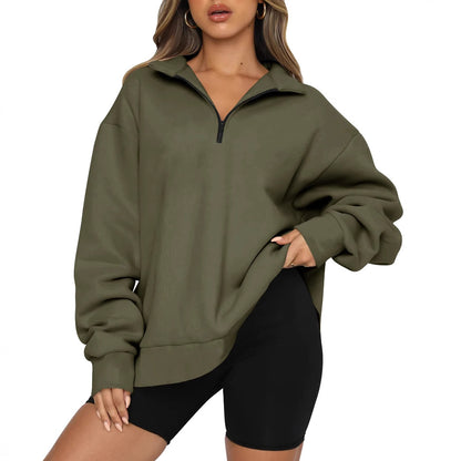 Pull décontracté pour femmes avec demi-zip et épaules tombantes Chic und Stil