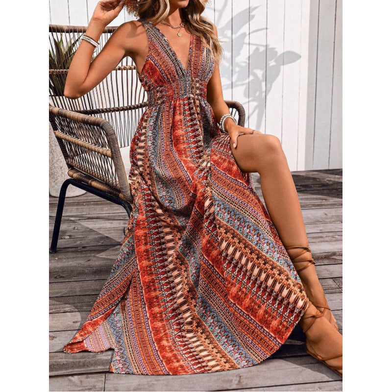 Robe maxi style bohème pour femme avec décolleté profond Chic und Stil