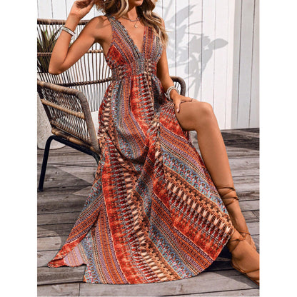 Robe maxi style bohème pour femme avec décolleté profond Chic und Stil