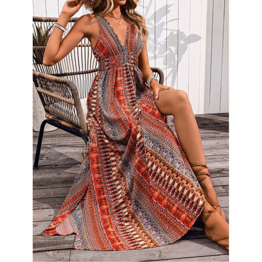 Robe maxi style bohème pour femme avec décolleté profond Chic und Stil