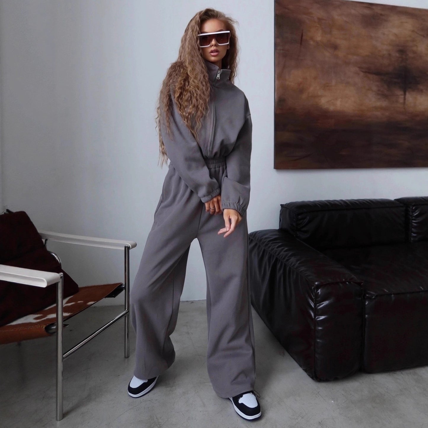 Combinaison en polaire pour femmes avec col montant et fermeture éclair Chic und Stil