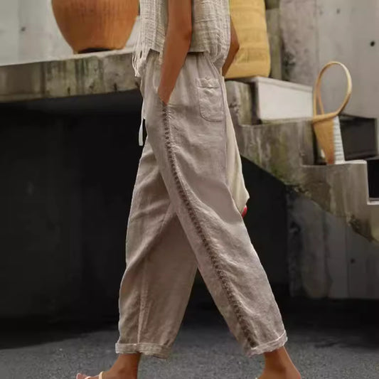 Casual linen pants for women with side button detail Chic and Style