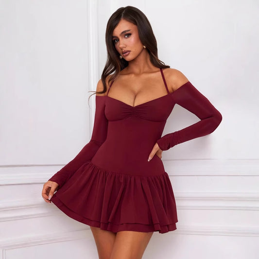 Robe mini séduisante pour femmes avec manches longues et décolleté plongeant Chic und Stil
