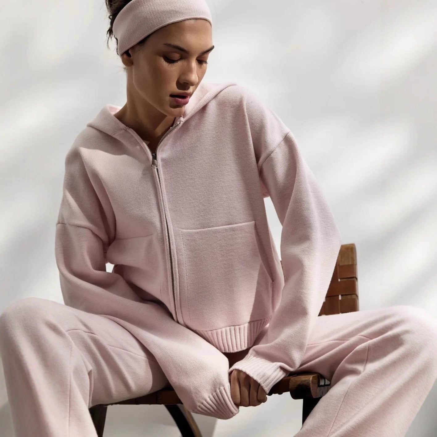 Casual knit outfit for women with hoodie jacket and comfortable palazzo pants Chic and Style