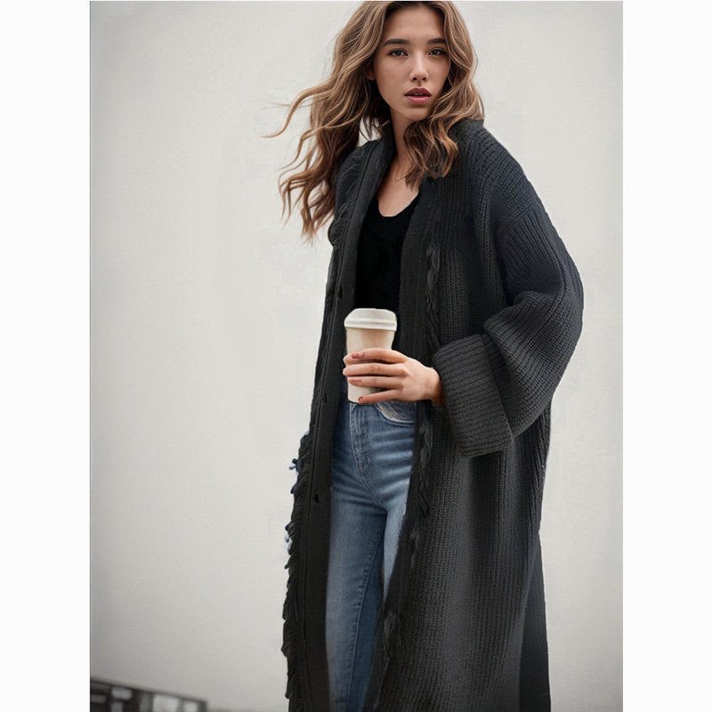 Dames gros tricot cardigan avec franges Chic und Stil