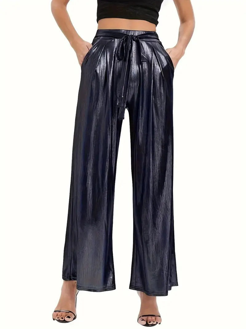 Elegant pleated pants for women with a glossy finish Chic and Style