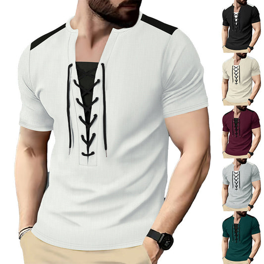 T-shirt pour hommes à manches courtes avec design innovant à lacets Chic und Stil