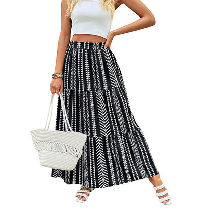 Jupes maxi taille haute évasées pour femmes avec imprimé bohème Chic und Stil