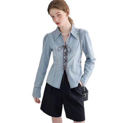 Blouse en jean élégante pour femmes avec fermeture en dentelle Chic und Stil