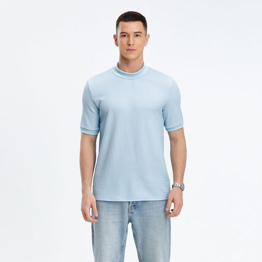 Haut à manches courtes pour hommes avec col montant moderne et tissu texturé Chic und Stil