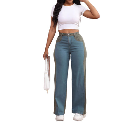 Wide denim pants for women with coordinated side insert Chic und Stil