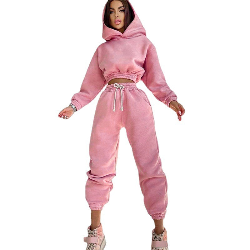 Dames décontracté ensemble de sweat en fleece avec taille haute et cordon Chic und Stil