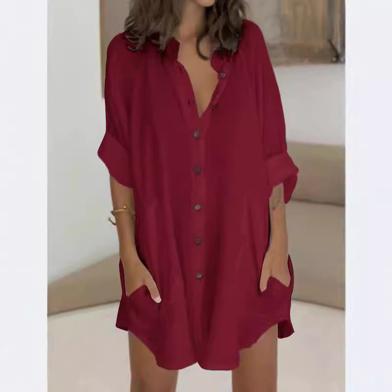 Robe chemise à manches longues pour femmes avec fermeture à boutons cachée Chic und Stil