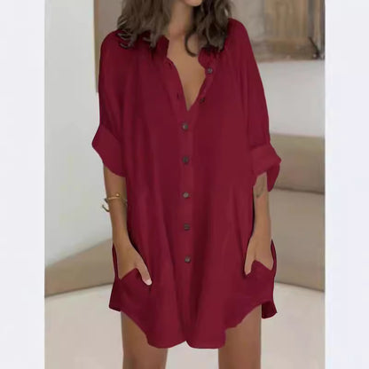 Robe chemise à manches longues pour femmes avec fermeture à boutons cachée Chic und Stil