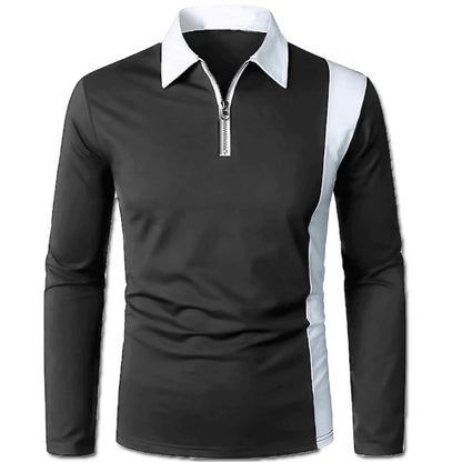 Men's Long Sleeve Polo with Modern Zipper and Contrasting Inserts Chic and Style