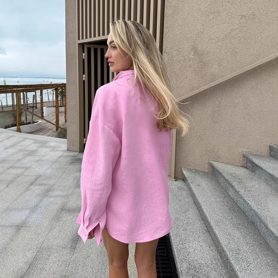 Chemise en lin surdimensionnée à boutons pour femme Chic und Stil