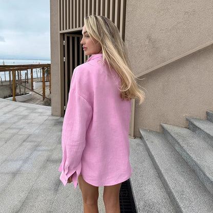 Chemise en lin surdimensionnée à boutons pour femme Chic und Stil