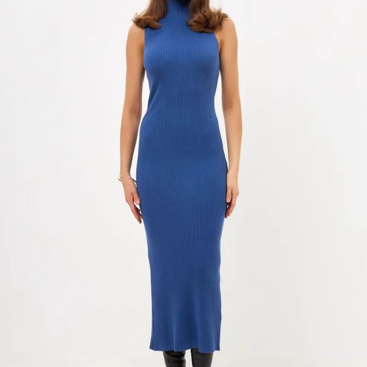 Femme Élégante robe maxi ajustée avec col montant et fine structure en côtes Chic und Stil