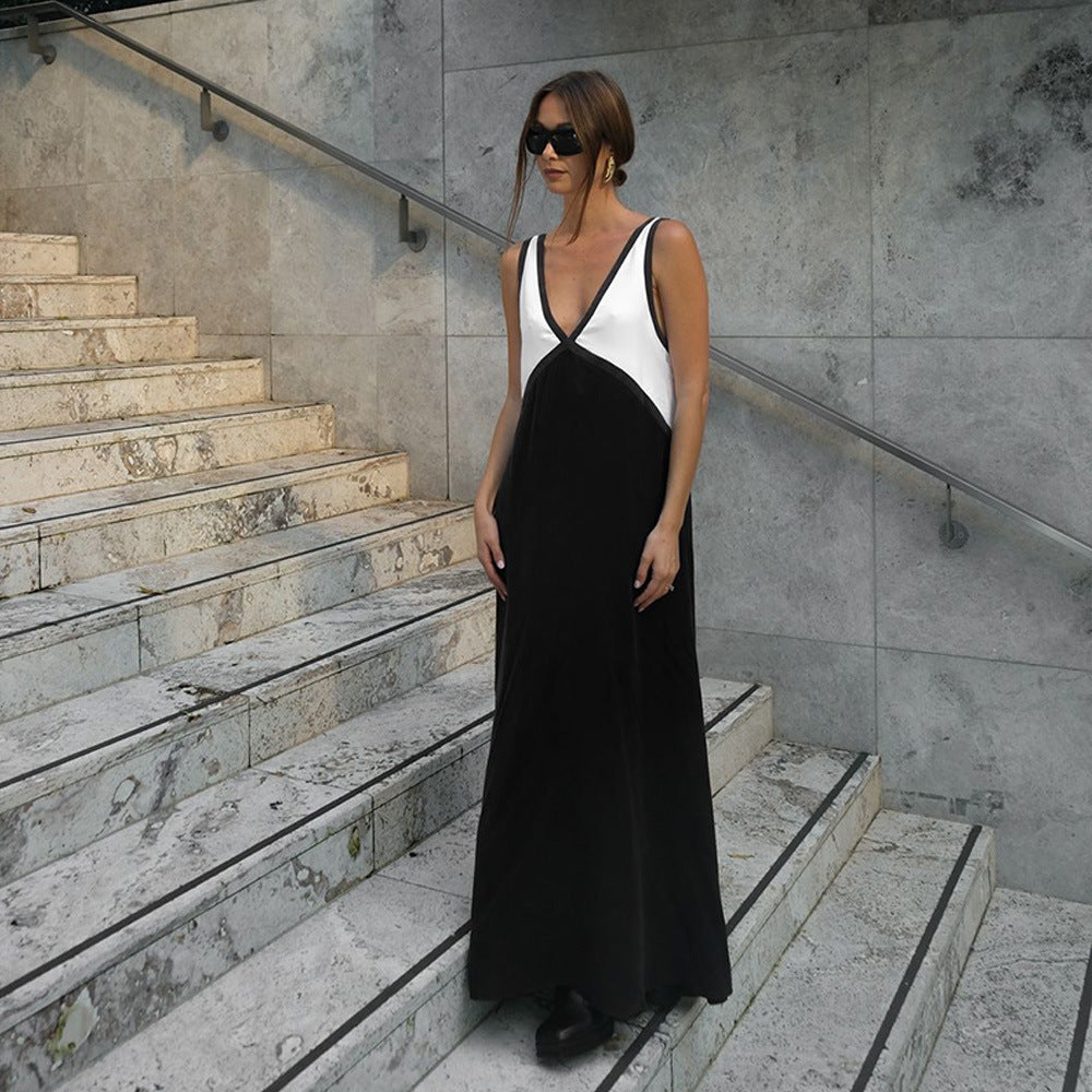 Robe maxi femme avec décolleté en V profond et design asymétrique Chic und Stil