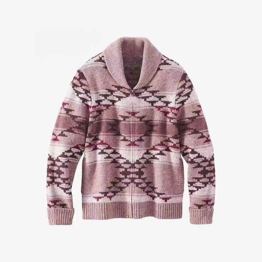 Dames gilet confortable avec col haut et motif géométrique Chic und Stil