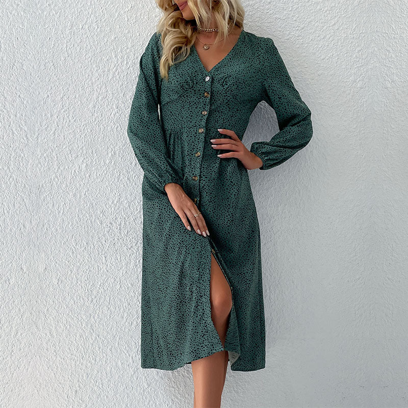 Robe midi pour femmes avec boutonnage et manches volumineuses Chic und Stil