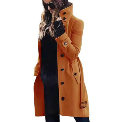 Ladies Elegant high collar coat with practical pockets Chic and Style
