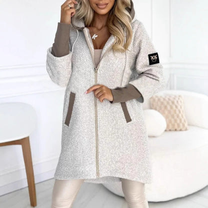 Dames Fleece-long jacket avec fermeture éclair de haute qualité et capuche Chic und Stil