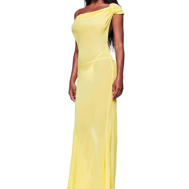 Dames Élégante Robe Maxi avec Décolleté Asymétrique et Détail de Noeud Raffiné Chic und Stil