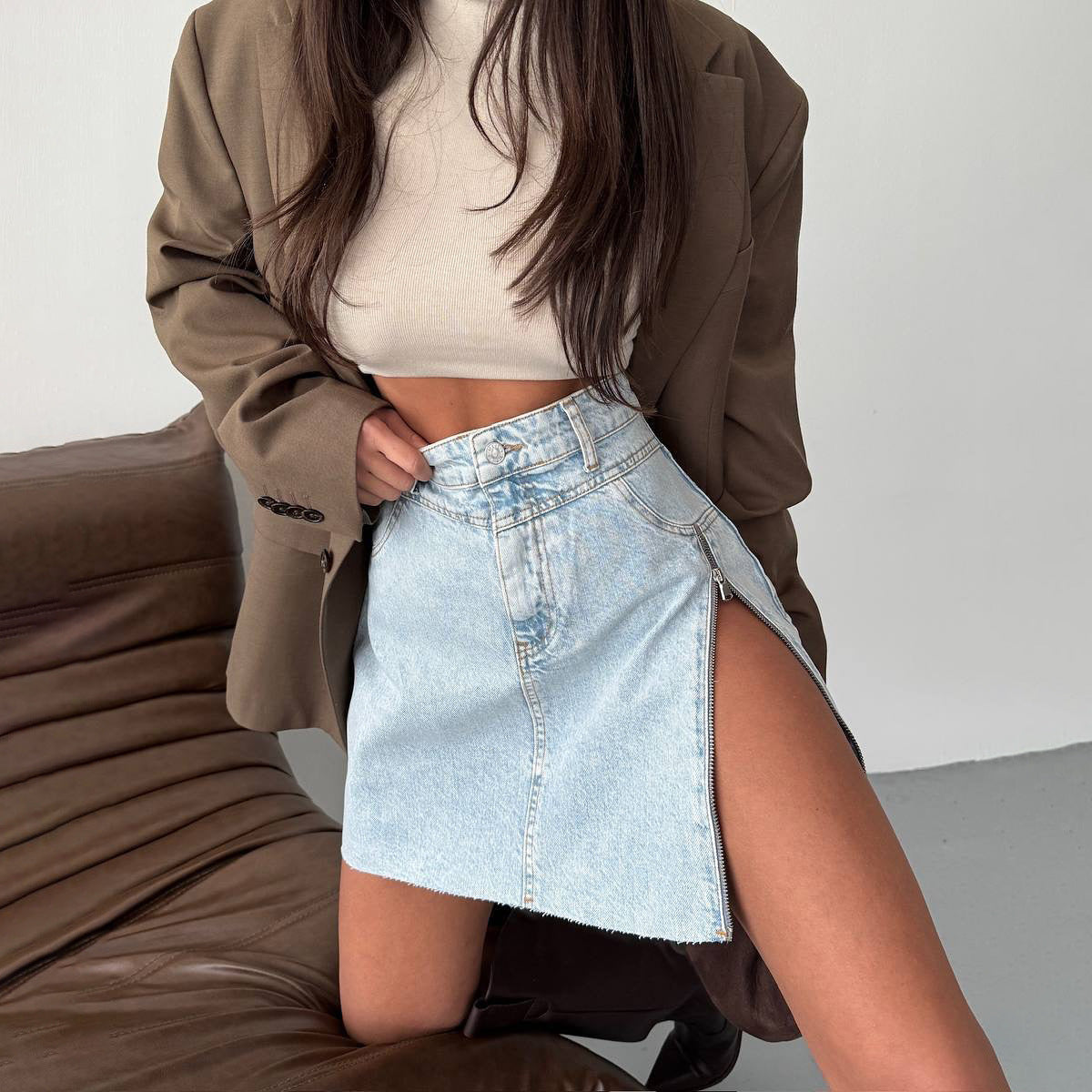 Dames Haut tendance avec col montant élégant et coupe décontractée Chic und Stil