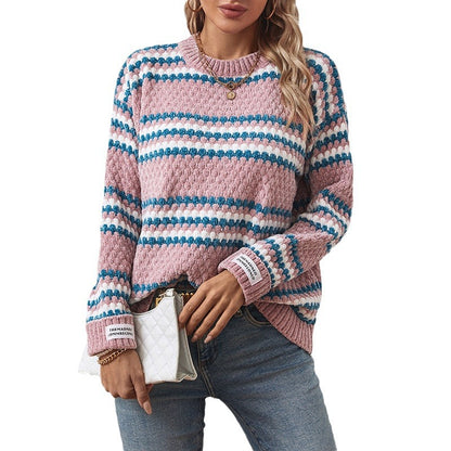 Pull en tricot pour femmes avec un mélange de motifs texturé et un col rond confortable Chic und Stil