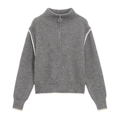 Pull femme tendance avec col montant et finitions de manches spéciales Chic und Stil