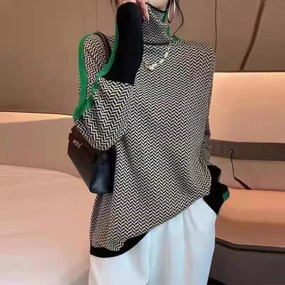 Femme Pull à col roulé de haute qualité avec motif en zigzag Chic und Stil