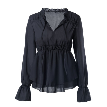 Blouse à volants pour femmes avec taille élastique et manches longues Chic und Stil