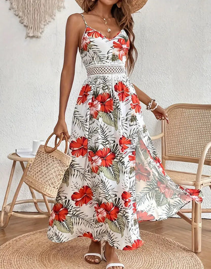 Robe maxi imprimée tropicale pour femmes Chic und Stil