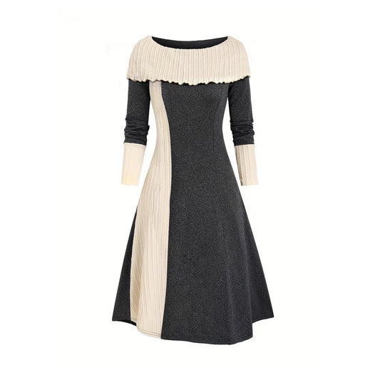 Dames élégante et tendance robe avec col plissé Chic und Stil