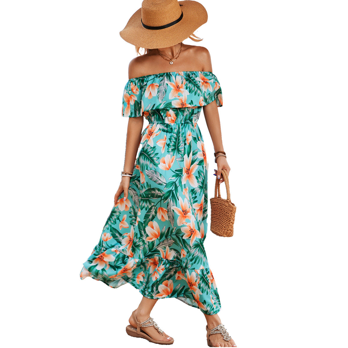 Robe d'été femme décolletée avec design floral Chic und Stil