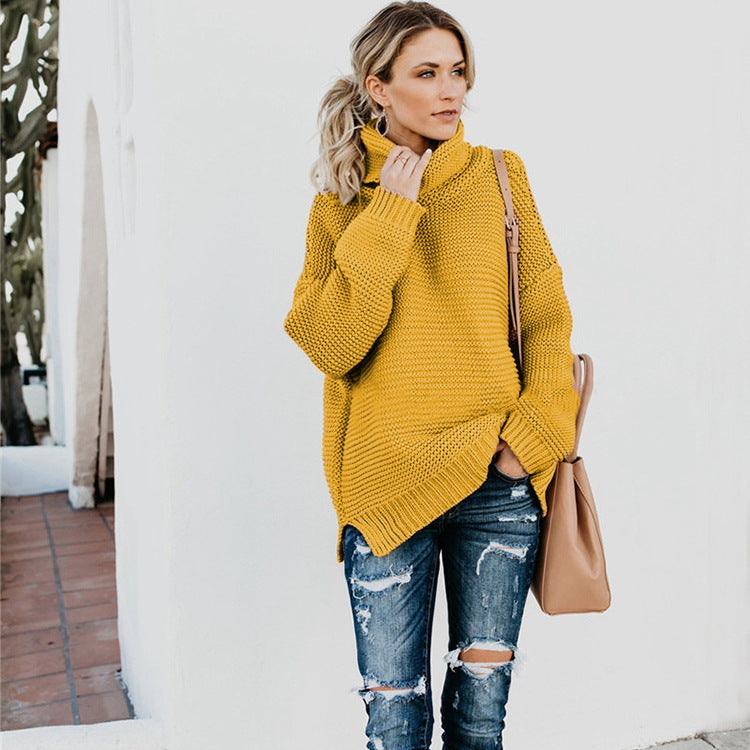 Pull en gros tricot pour femmes avec une structure de col haut et un matériau de haute qualité Chic und Still