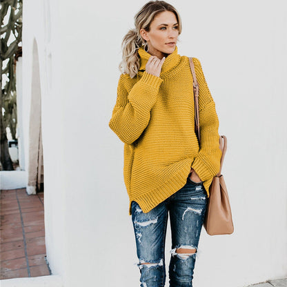 Pull en gros tricot pour femmes avec une structure de col haut et un matériau de haute qualité Chic und Still