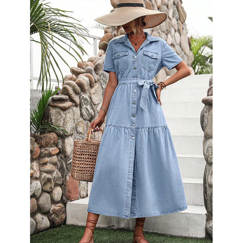 Robe en jean pour femme avec ceinture ajustable et poches latérales Chic und Stil