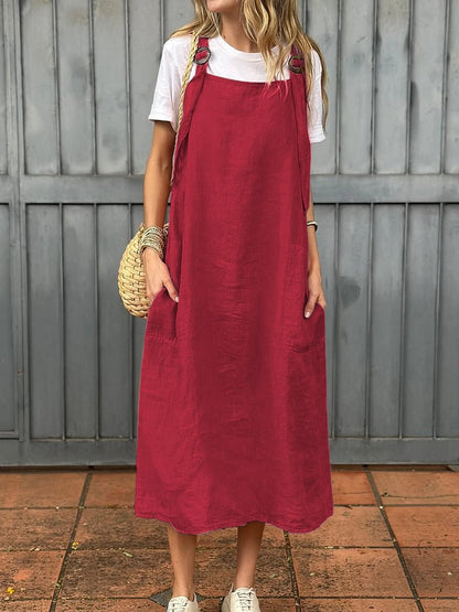 Robe en lin décontractée pour femmes avec poches pratiques et bretelles ajustables Chic und Stil