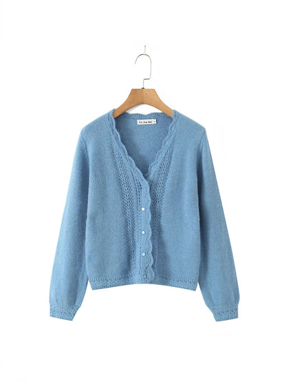 Dames élégante cardigan avec décolleté en V profond et boutons délicats Chic und Stil