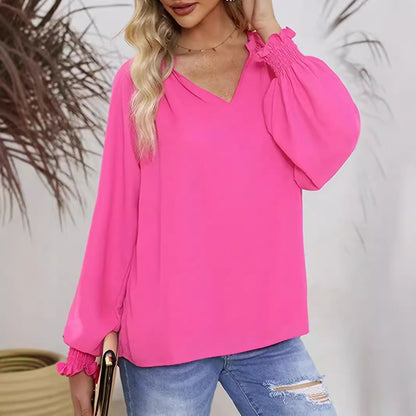 Dames Élégante Blouse À Col En V Avec Manches Bouffantes Chic und Stil