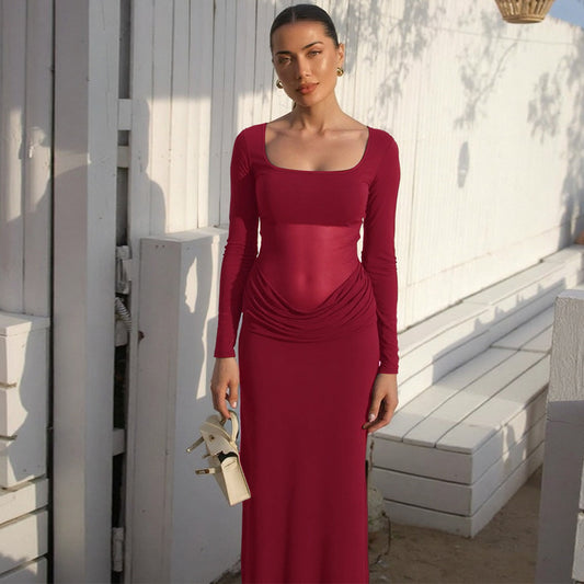 Robes maxi élégantes pour femmes avec une coupe sculptante et des fronces Chic und Stil