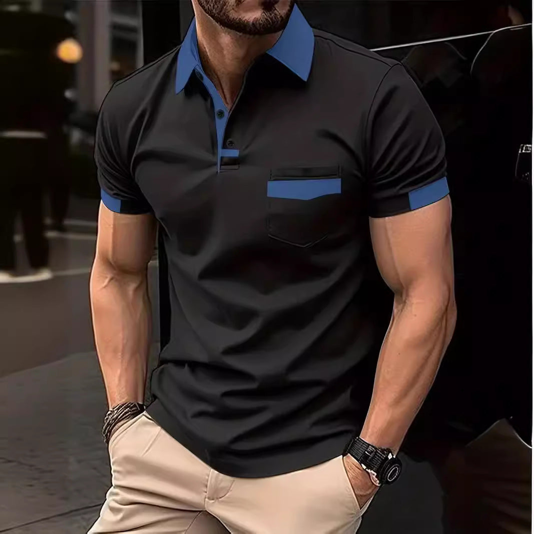 Polo de loisirs à manches courtes pour hommes avec poche contrastante Chic und Stil