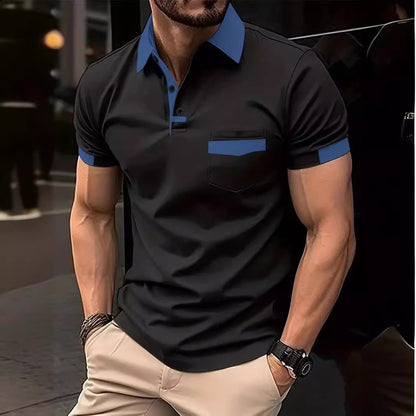 Polo de loisirs à manches courtes pour hommes avec poche contrastante Chic und Stil