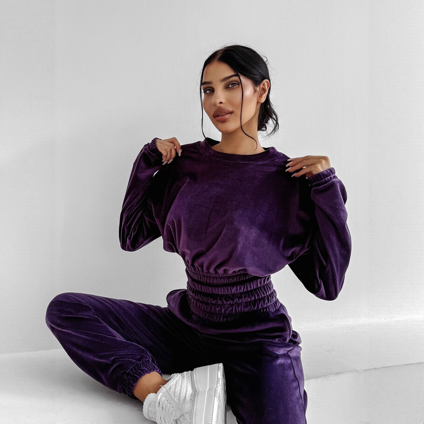 Dames Fleece-Cropped-Pantalon avec capuche et pantalons amples Chic und Stil