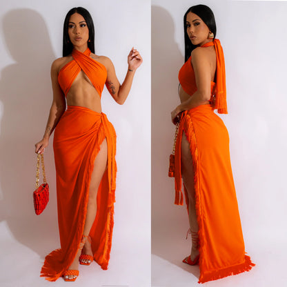 Women's Halter Neck Maxi Dress with High Slit Chic and Style