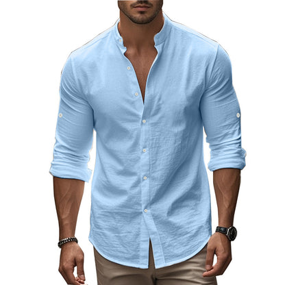 Chemise élégante à manches longues pour hommes avec col montant moderne et détails pratiques en boutons Chic und Stil