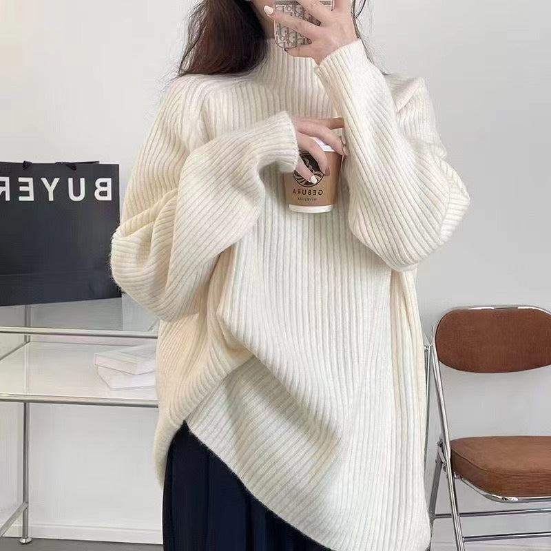 Robe en tricot pour femmes avec un joli design en côtes et un col haut Chic und Stil